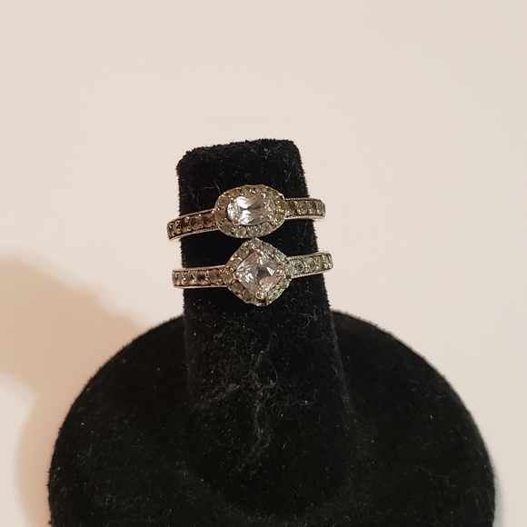 2 Pc Vintage Engagement White Oval Gem Asscher Sapphire Set 925 Silver - Picture 2 of 11